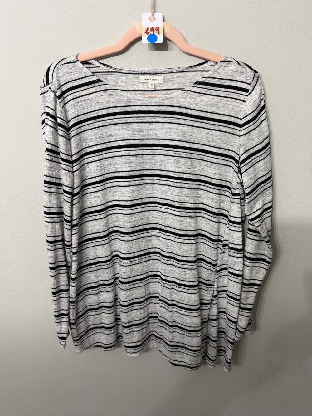 Women’s Max Studio Medium Gray Black Striped Long Sleeve Top